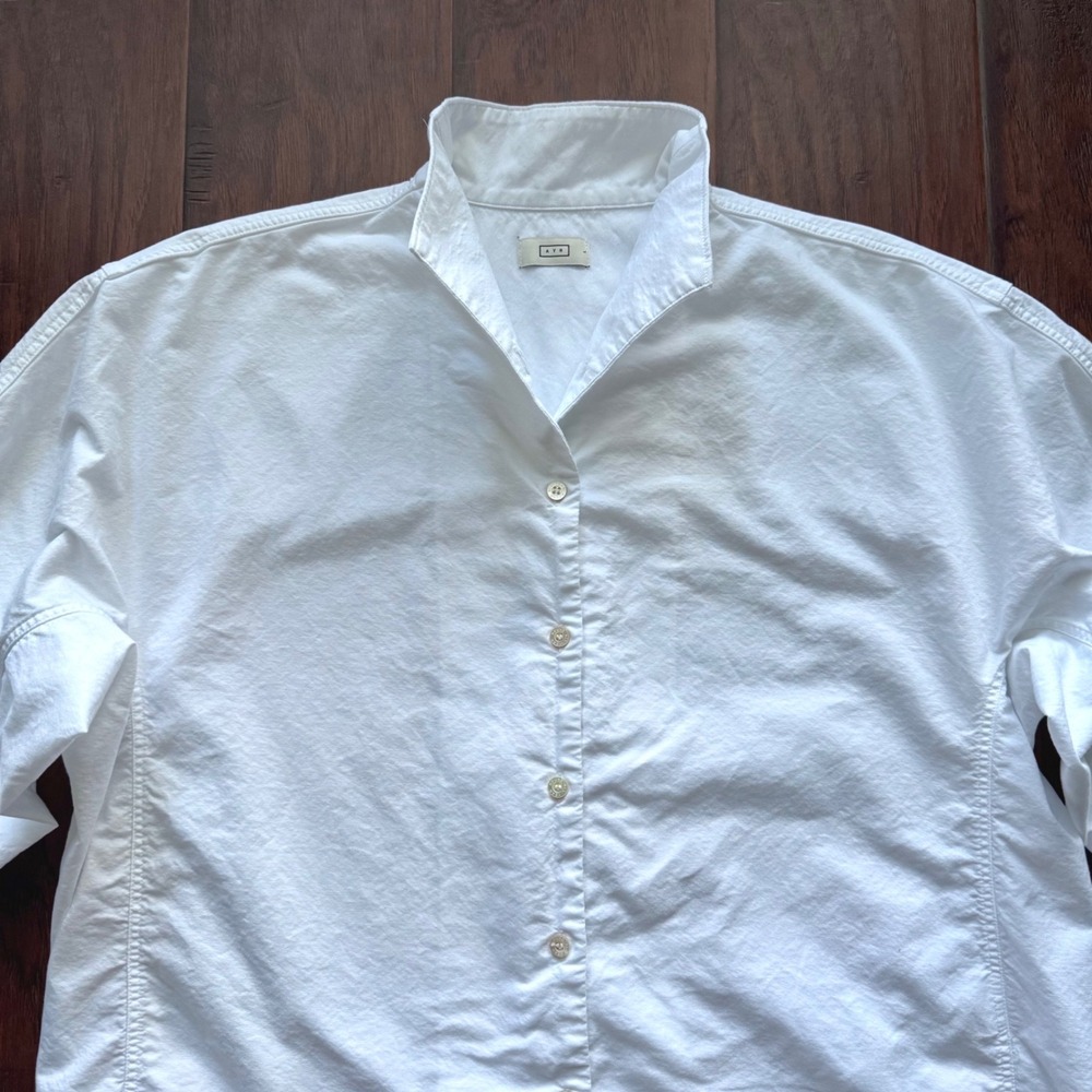 AYR The Tate Shirt Large White Cotton Oxford Stand Collar Oversized Minimalist - Picture 3 of 16